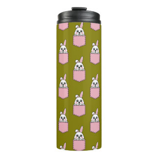 Bouteilles Isothermes Lapin blanc à motif de poche rose