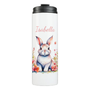 Bouteilles Isothermes Lapin lapin personnalisé en Fleurs roses