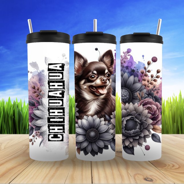Bouteilles Isothermes Le Glee floral en Niveaux de gris du Chihuahua (Créateur téléchargé)