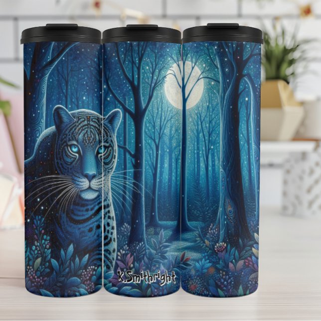 Bouteilles Isothermes Leopard bleu dans une forêt éclairée par la lune (Créateur téléchargé)