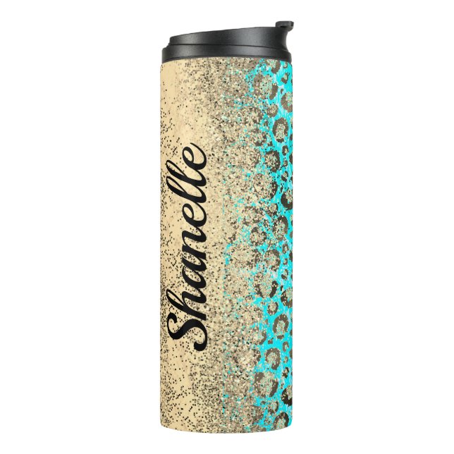 Bouteilles Isothermes Léopard turquoise brillant (Tourné sur la gauche)