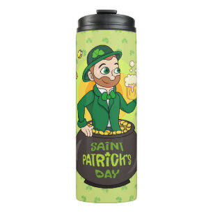 Bouteilles Isothermes Leprechaun de dessin dans une casserole d'or tenan