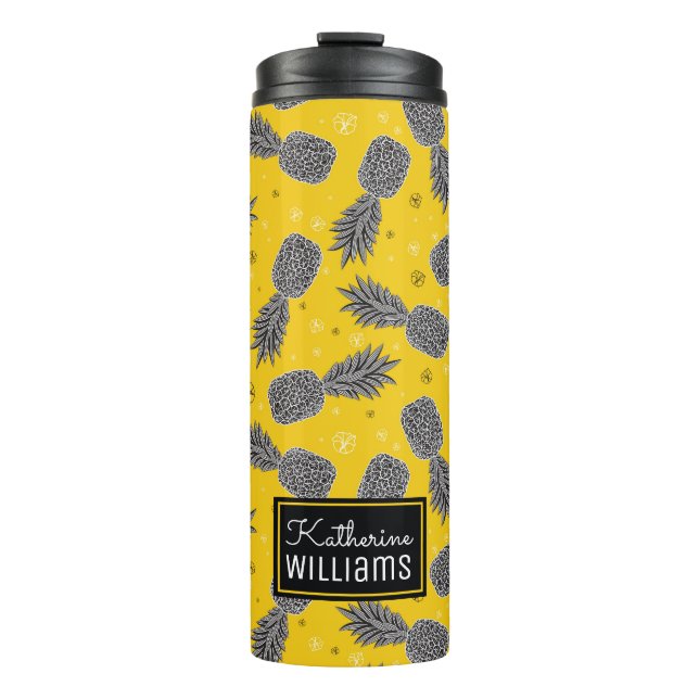 Bouteilles Isothermes Les ananas sur l'or | ajoutent votre nom (Devant)
