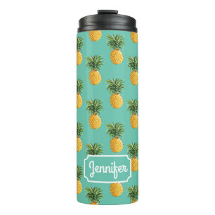 Bouteilles Isothermes Les ananas tropicaux sur Teal ajoutent votre nom