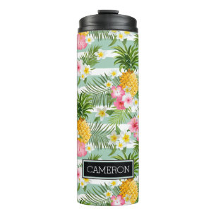 Bouteilles Isothermes Les fleurs et les rayures de Teal d'ananas