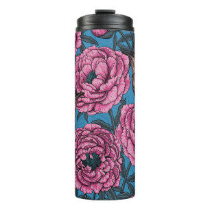 Bouteilles Isothermes Les pivoines et les brindilles sur le bleu