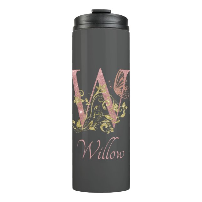 Bouteilles Isothermes LETTRE Florale Parties scintillant rose W (Devant)