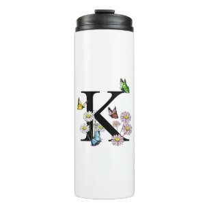 Bouteilles Isothermes Lettre K Floral Aquarelle Papillon Monogramme