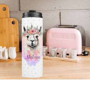 Bouteilles Isothermes Llama Jolie ferme animal Monogramme Fleur sauvage