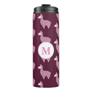 Bouteilles Isothermes Llamas mignonnes rose bouffée avec initial