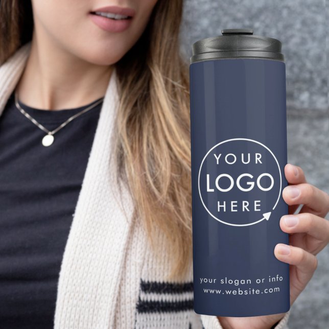 Bouteilles Isothermes Logo | Entreprise Entreprise Marine Blue (Navy blue company branded professional thermal tumblers for small business promotions.)
