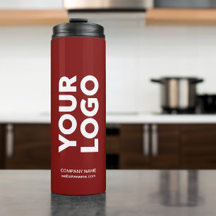 Bouteilles Isothermes Logo et texte personnalisés sur le rouge foncé