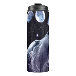 Bouteilles Isothermes Loup hurlant avec les phases de la lune