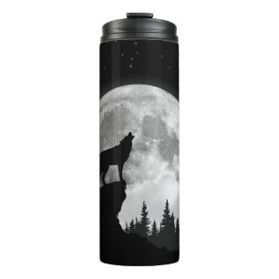 Bouteilles Isothermes Loup noir et blanc hurlant sur la lune