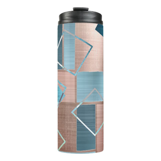 Bouteilles Isothermes Luxe Abstrait | Blush Rose Gold et Turquoise Géomé (Devant)