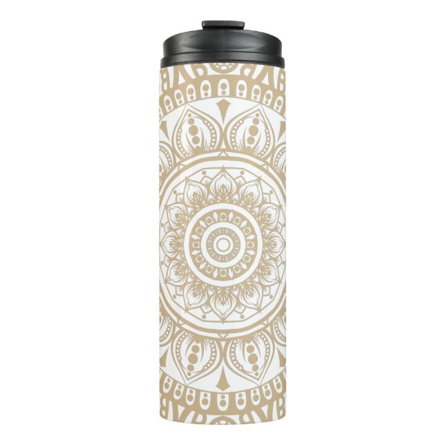 Bouteilles Isothermes Luxe or blanc Mandala rappelant la méditation (Devant)