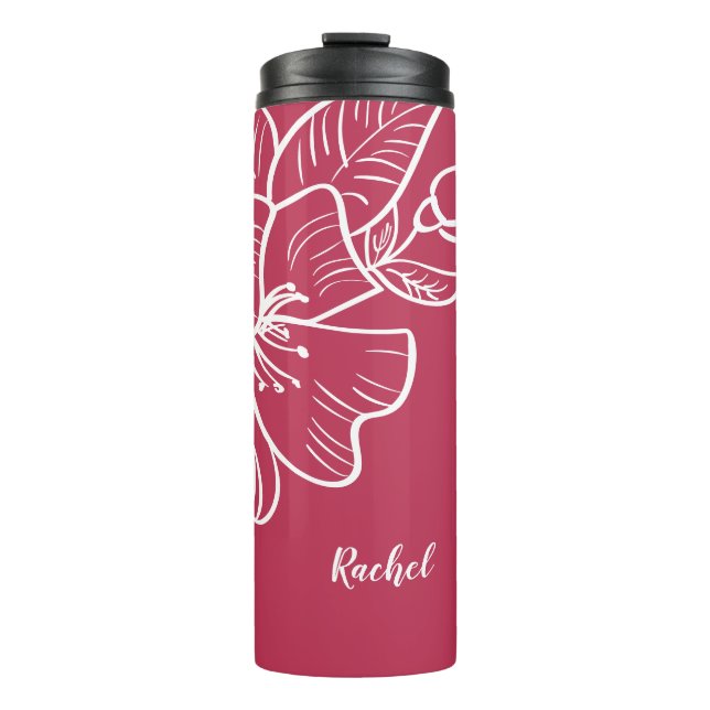 Bouteilles Isothermes Magenta et blanc Modèle de monogramme floral (Devant)