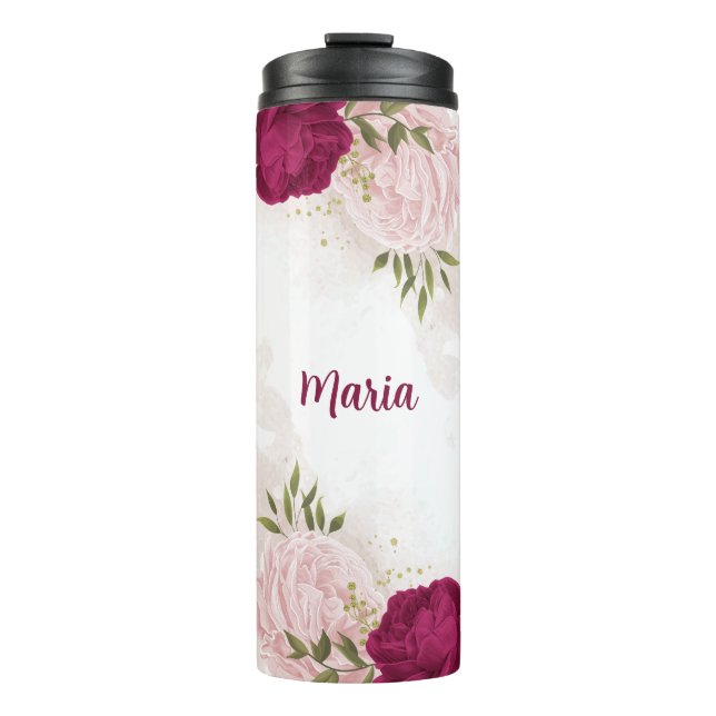 Bouteilles Isothermes magenta rose fleurie (Devant)