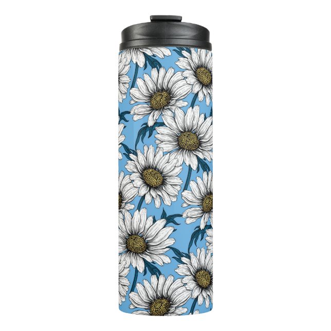 Bouteilles Isothermes Maisonnettes, fleurs sauvages sur bleu (Devant)