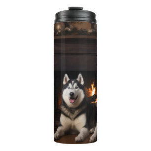 Bouteilles Isothermes Malamute en Alaska près de la cheminée Noël