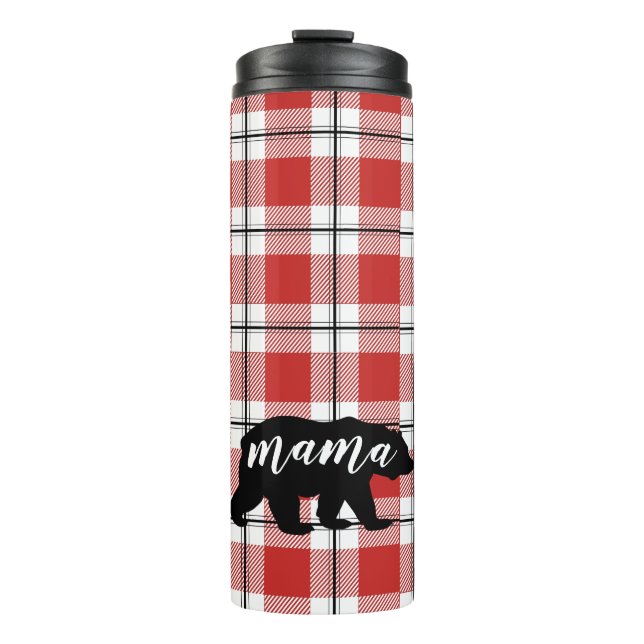 Bouteilles Isothermes Maman noire Bear Red et motif de flanelle de plaid (Devant)