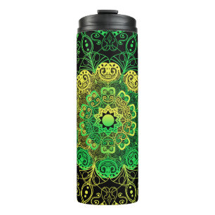 Bouteilles Isothermes Mandala Art : Green Yellow Detail.