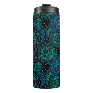 Bouteilles Isothermes Mandala bleu turquoise ronde sur arrière - plan no