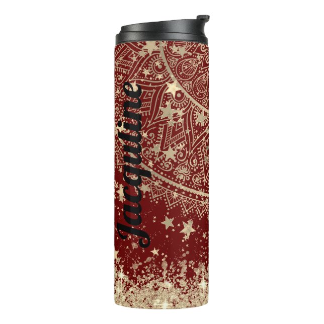 Bouteilles Isothermes Mandala Enchanteur personnalisé avec étoiles d'or (Tourné sur la gauche)
