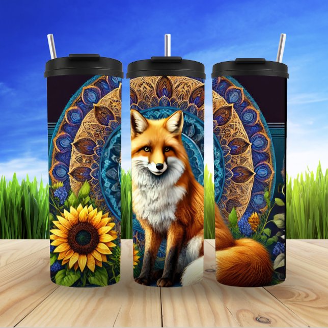 Bouteilles Isothermes Mandala Fox avec détails floraux (Créateur téléchargé)
