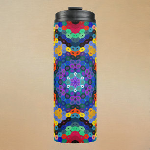 Bouteilles Isothermes Mandala Hexagonal Bleu Jaune Rouge et Vert