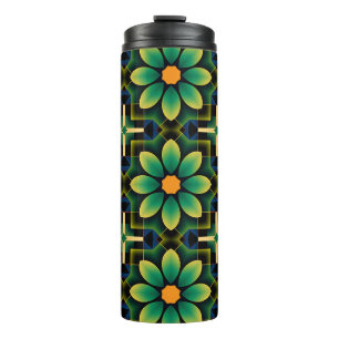 Bouteilles Isothermes Mandala Motif géométrique vert et jaune Floral