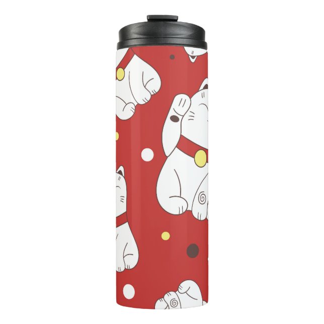 Bouteilles Isothermes Maneki-Neko chat, motif japonais de doodle. (Devant)