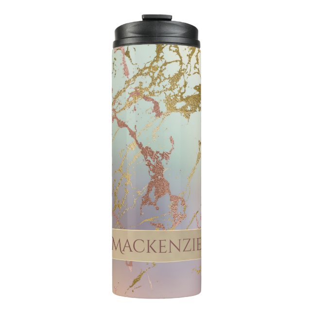 Bouteilles Isothermes Marbre beige élégant | Mint Sage Green Rose Gold (Devant)