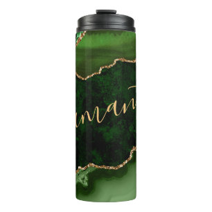 Bouteilles Isothermes Marbre d'agate vert et paillettes d'or faux