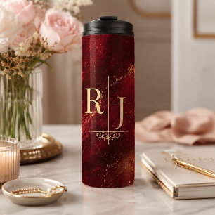 Bouteilles Isothermes Marbre de luxe Bourgogne et Or Monogramme 