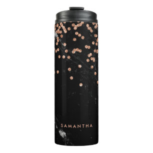 Bouteilles Isothermes Marbre noir et Glam Faux Rose Gold