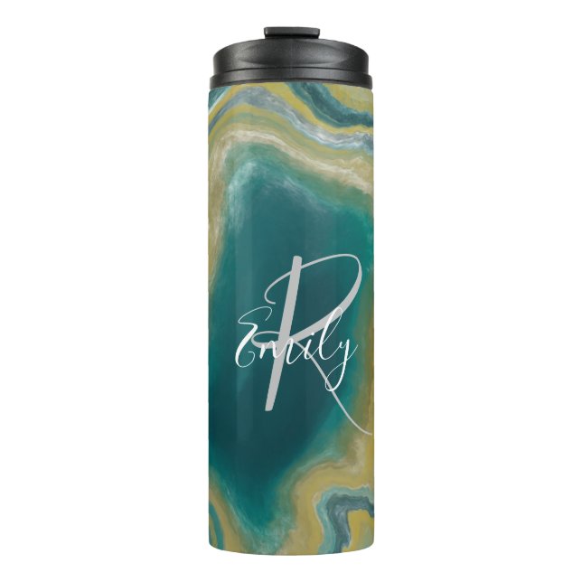 Bouteilles Isothermes Marbre vert de mer Nom Abstrait Monogramme (Devant)