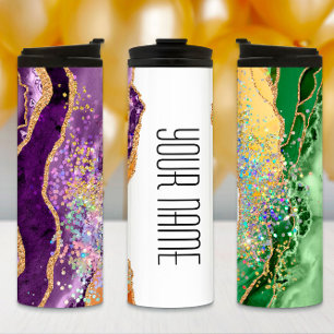 Bouteilles Isothermes Mardi Gras Tumbler, Mardi Gras Agate vert pourpre