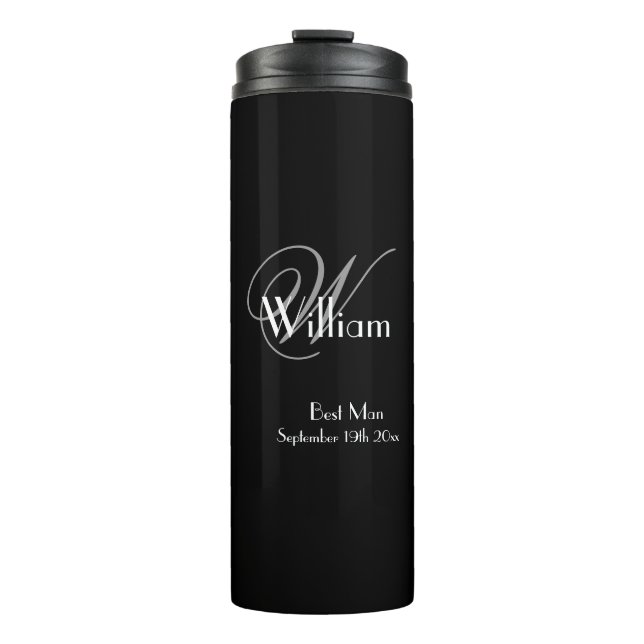 Bouteilles Isothermes Mariage Best Man Cadeau Élégant Monogram Chic Blac (Devant)