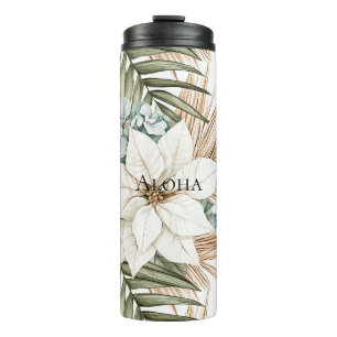 Bouteilles Isothermes Mariage Fleurs Blanches Bleu Tropical
