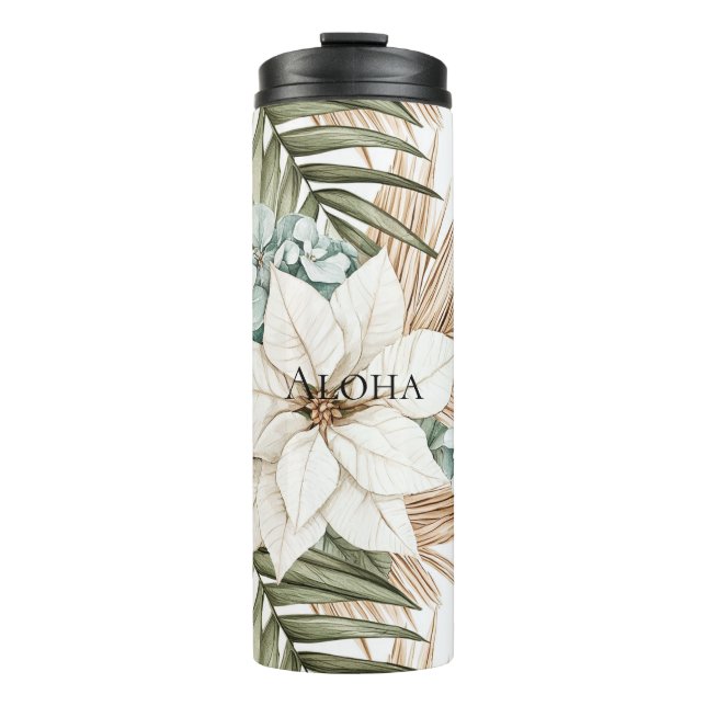Bouteilles Isothermes Mariage Fleurs Blanches Bleu Tropical (Devant)