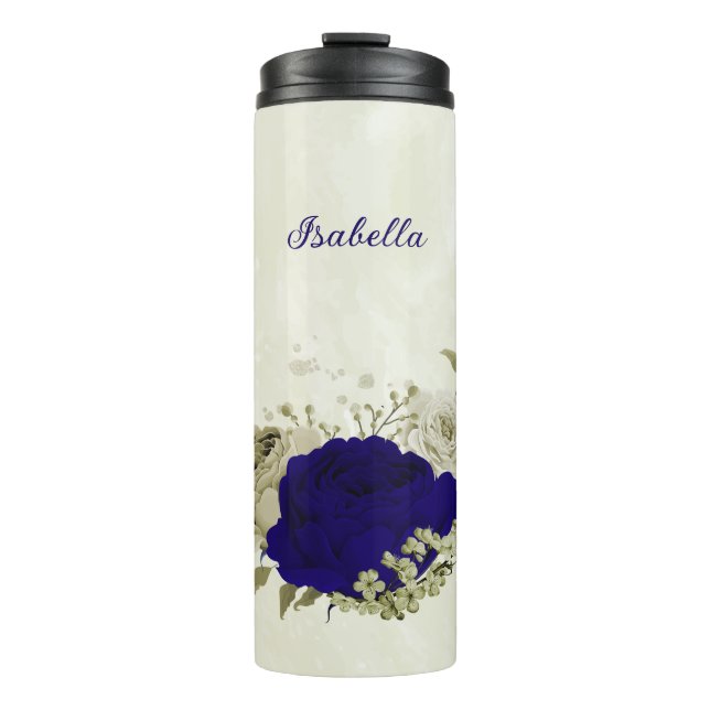 Bouteilles Isothermes Mariage floral beige et bleu royal (Devant)
