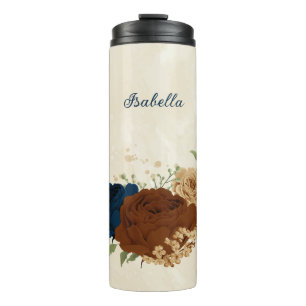 Bouteilles Isothermes mariage floral terracotta et bleu marine