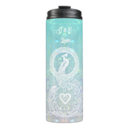 Bouteilles Isothermes Mariage romantique paon, coeur et bleu aqua