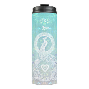 Bouteilles Isothermes Mariage romantique paon, coeur et bleu aqua