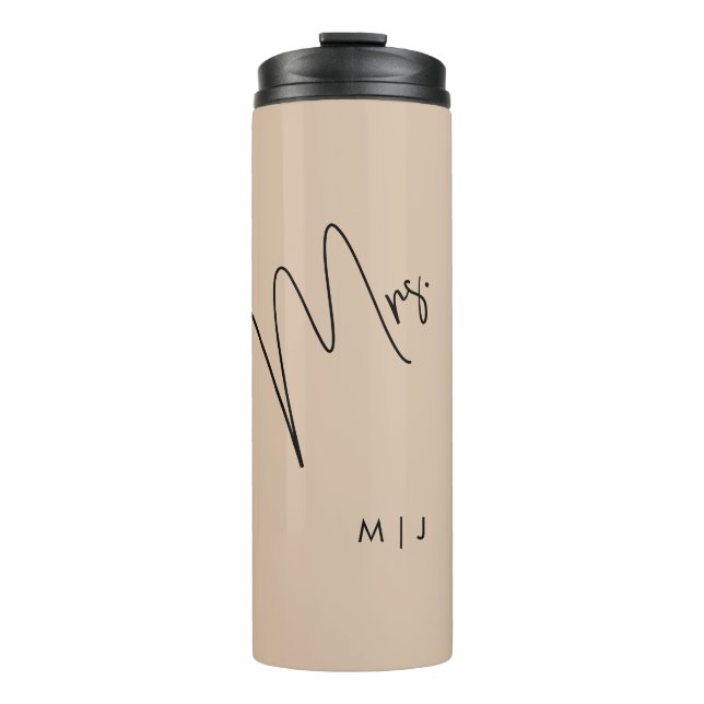 Bouteilles Isothermes Mariée moderne | Beige + noir (Devant)
