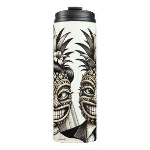 Bouteilles Isothermes Mariés Tête Tiki Ananas Aloha Mariage 