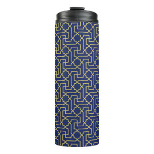 Bouteilles Isothermes Marine Blue & Faux Gold Motif de mosaïque marocain