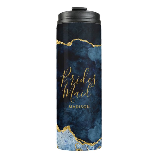 Bouteilles Isothermes Marine Blue & Gold Foil Agate Marbre Bridesmaid (Devant)