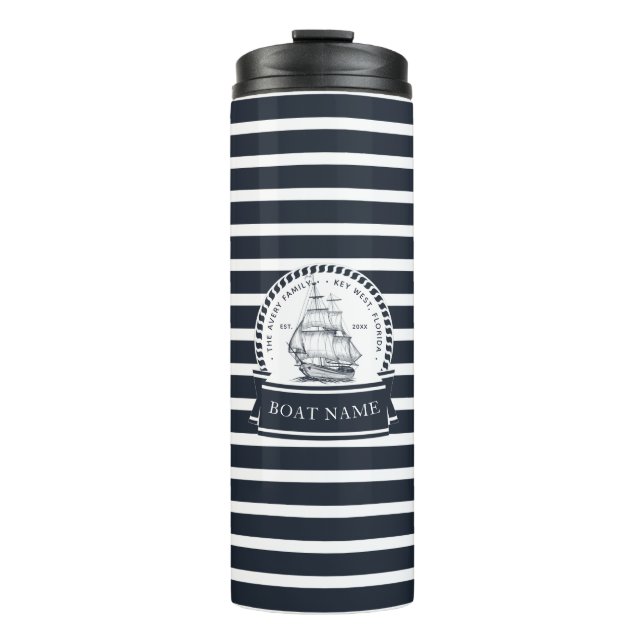 Bouteilles Isothermes Marine Blue Nom de famille Bateau (Devant)